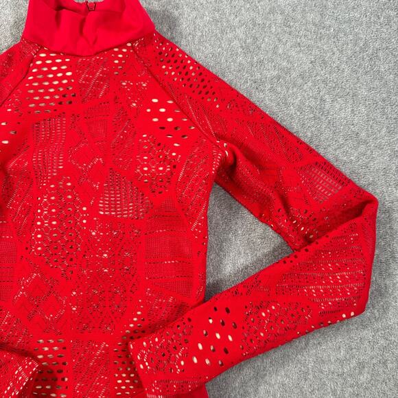 Balera Dance Costume Leotard Size SA MT10337 Red Mock Neck Long Sleeve Cutout - Picture 2 of 11